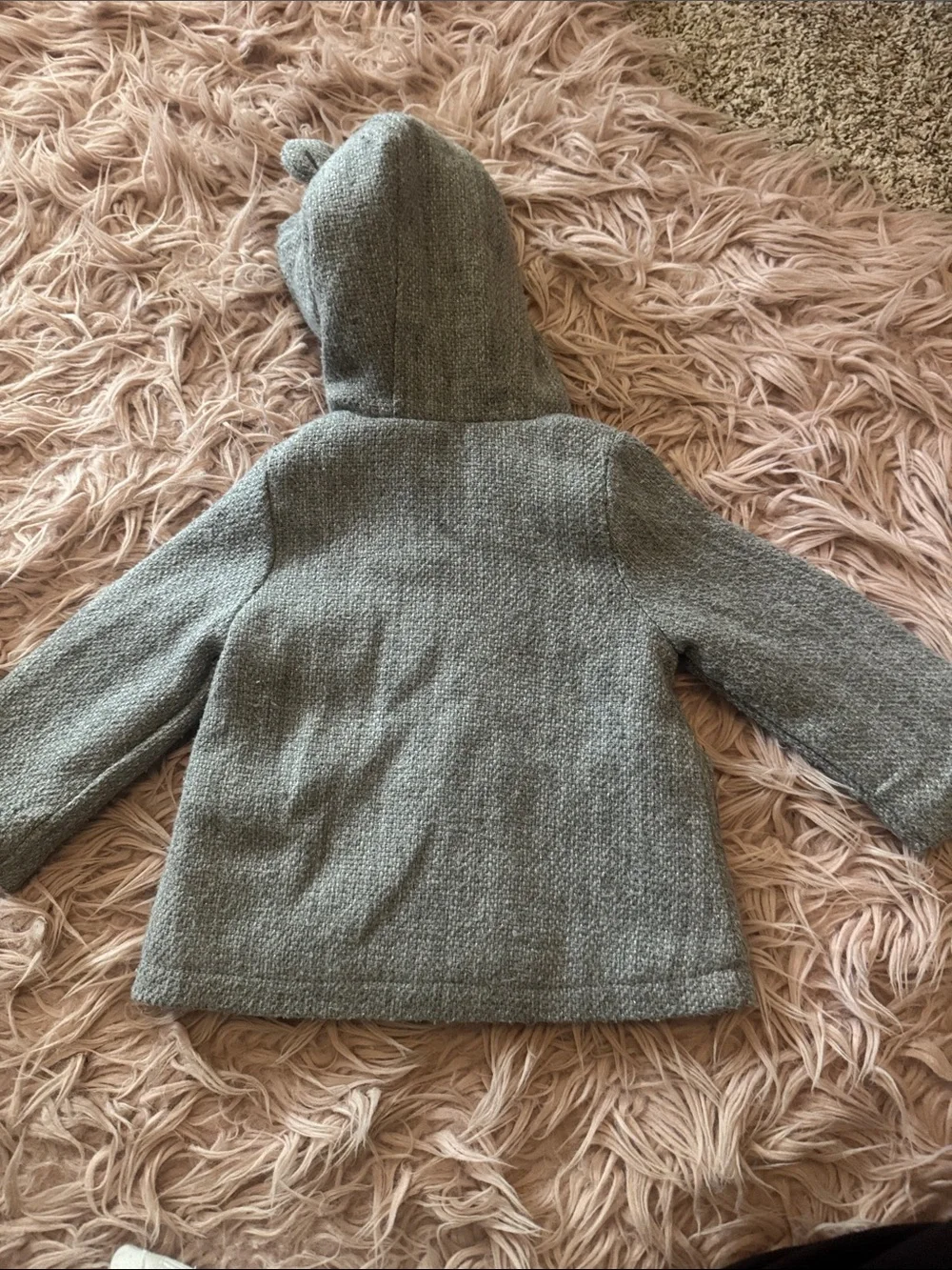 Carter's Hooded Double-Breasted Pea Coat in Light Gray With Metallic Threading